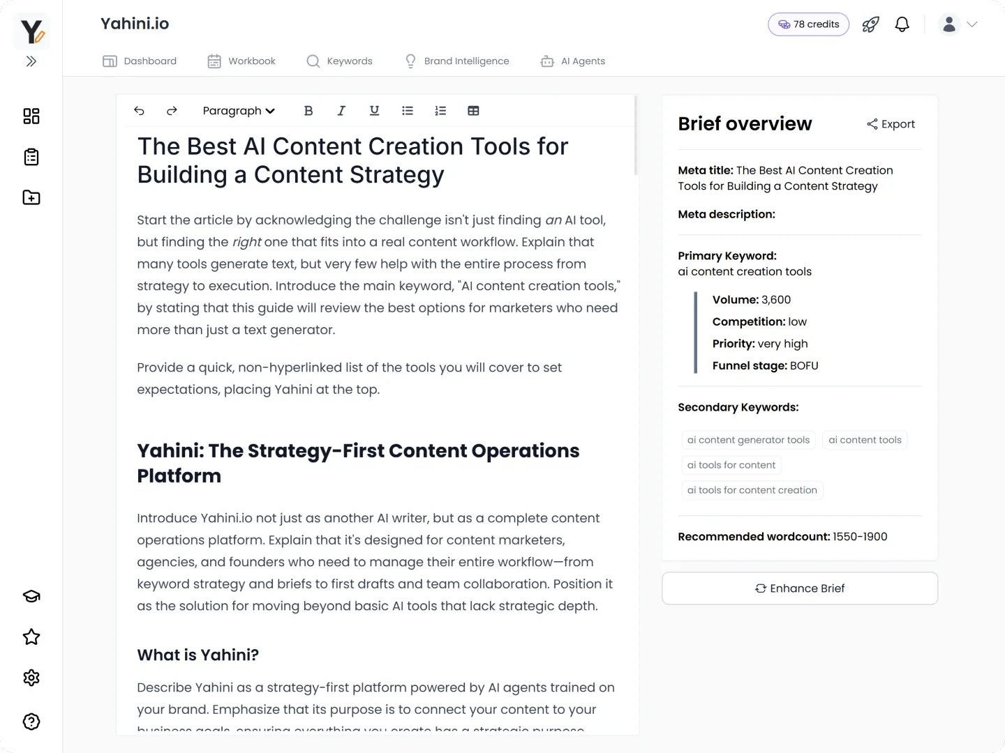 Yahini AI-generated brief screenshot