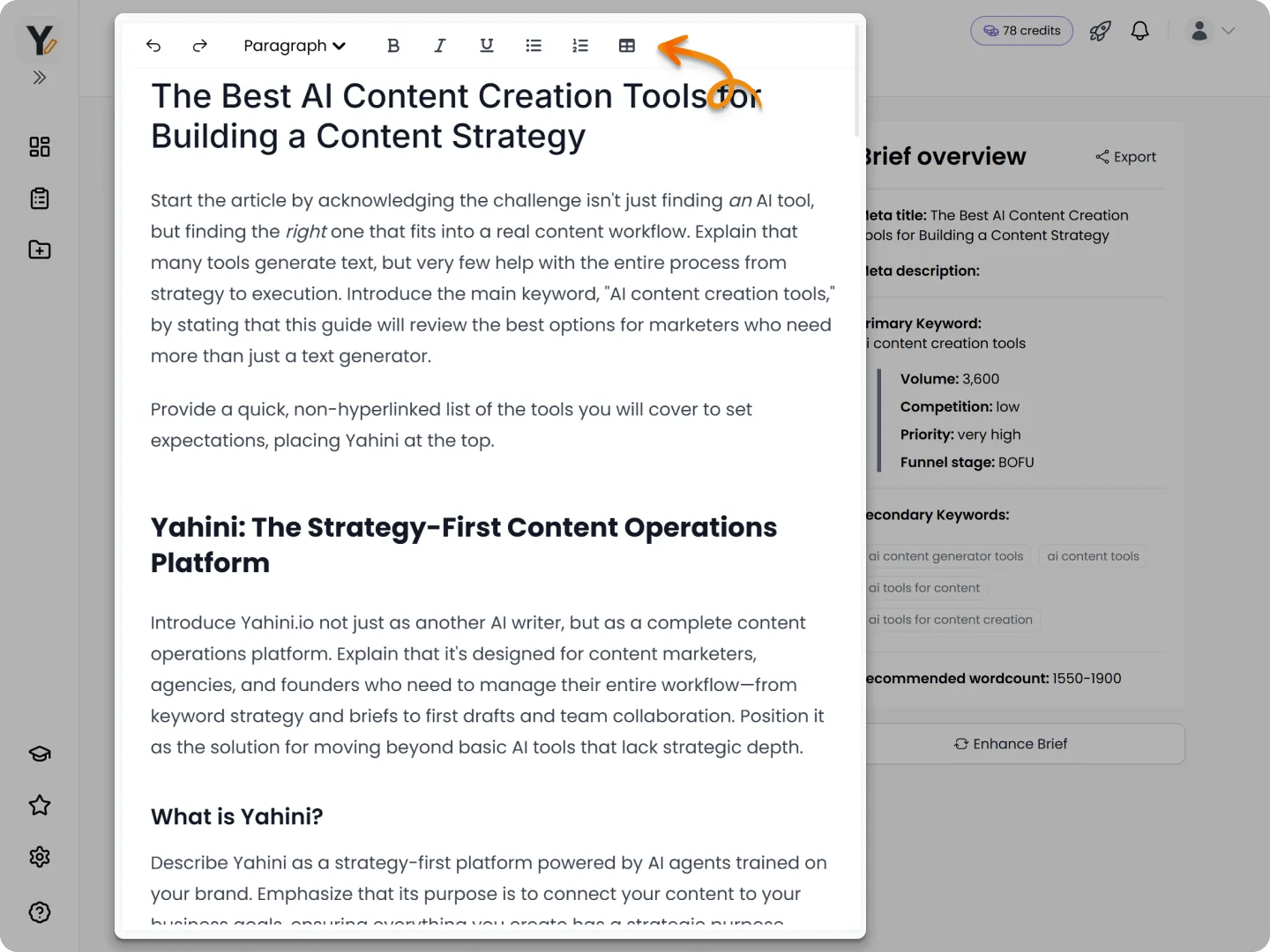 Yahini app editable briefs example screenshot