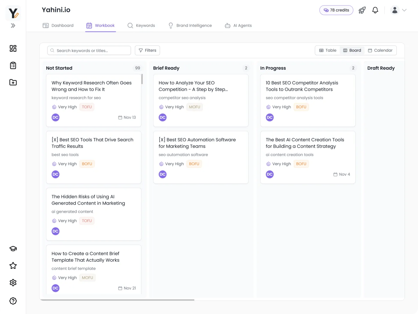 Yahini kanban view screenshot